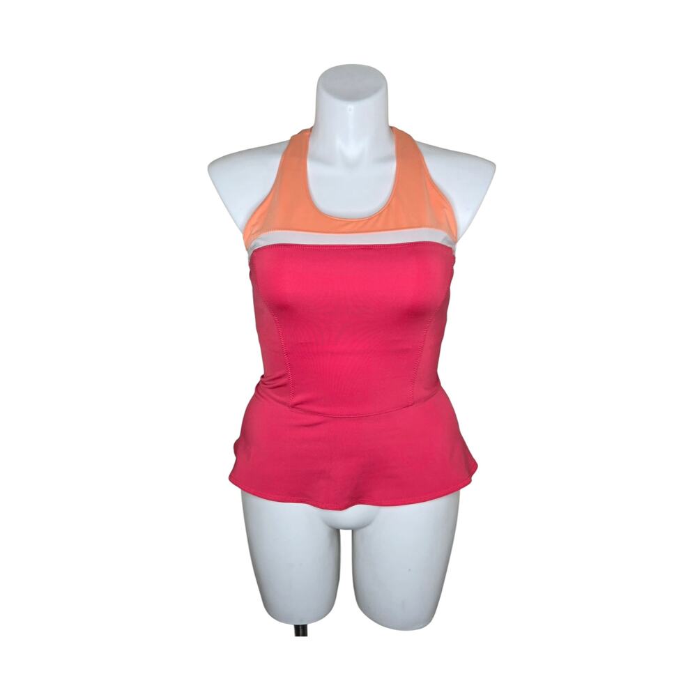 FILA Women's Colorblock Peplum Tank Pink/White/Orange Size Large